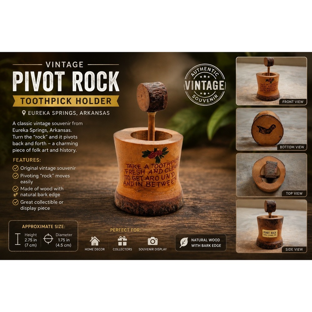 Vintage Pivot Rock Eureka Springs Arkansas Wooden Toothpick Holder Souvenir‎